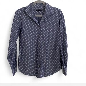 KAL RIEMAN BLUE STAR PRINT 100% COTTON LONG SLEEVE BLOUSE SIZE 6 SMALL